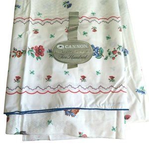 Vintage Cannon Twin Sheet Set White Floral 1 Fitted 1 Flat New Old Stock